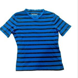 EUC Boy’s Sz L Urban Pipeline V-Neck Blue Gray Stripe Short Sleeve